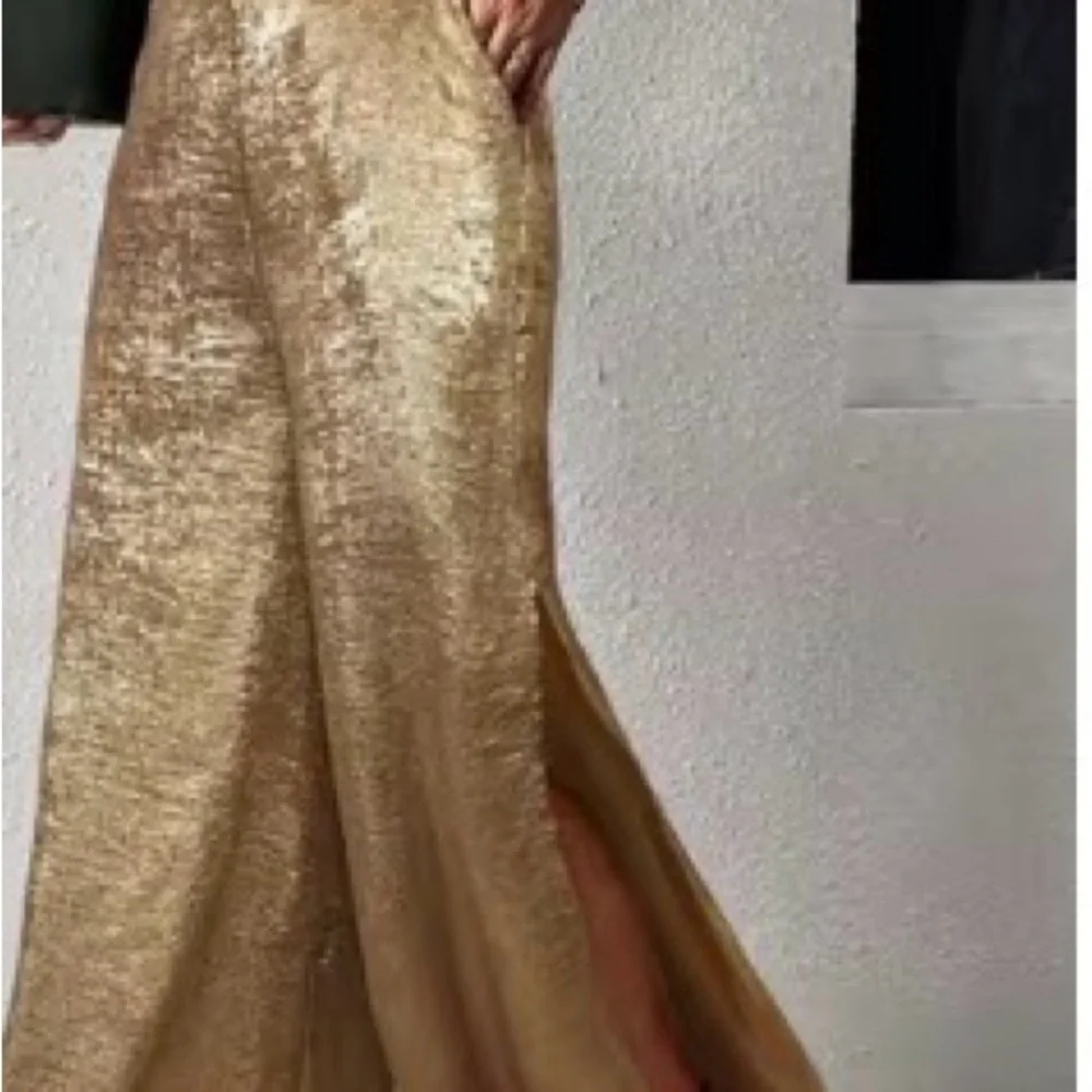 Golden Wide-Leg Metallic Palazzo Pants - Picture 9 of 9